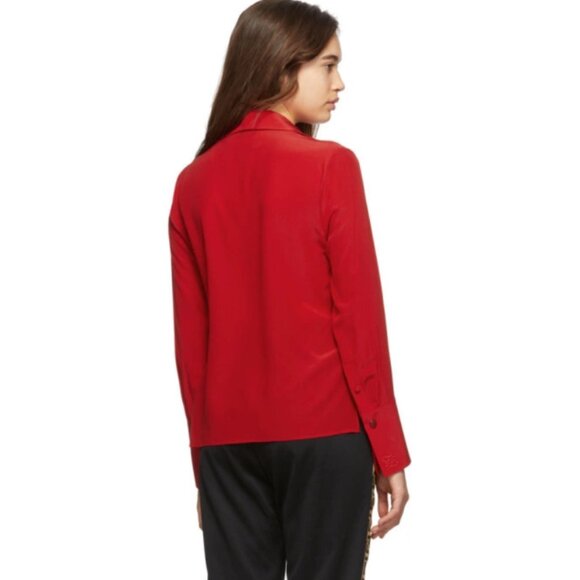 Fendi Embroidered button down shirt in red silk crepe de chine - Picture 5 of 16
